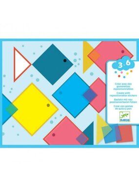 NIB Djeco Collages Fish  Magic Squares Repositionable Stickers Age 3-6